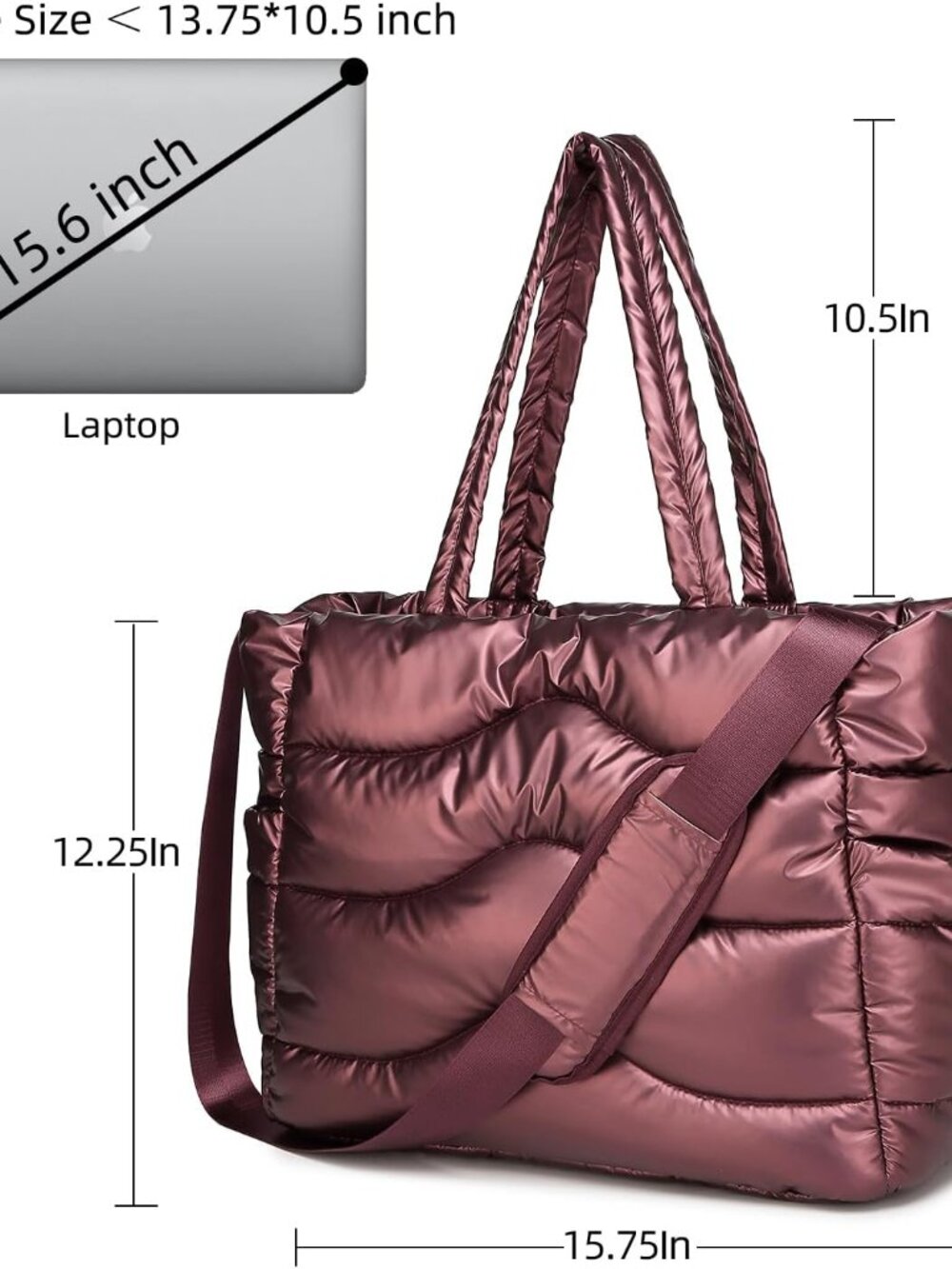 Quilted Puffer Tote Bag for Women- Stylish Multi-Way Carrying Shoulder Bag with - Picture 2 of 7